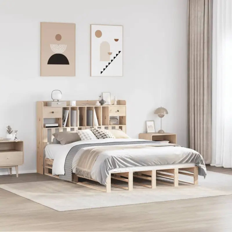 Boekenkastbed van massief grenenhout met praktische totale afmetingen - Naturel / 150 x 200 cm - Bedden & bedframes