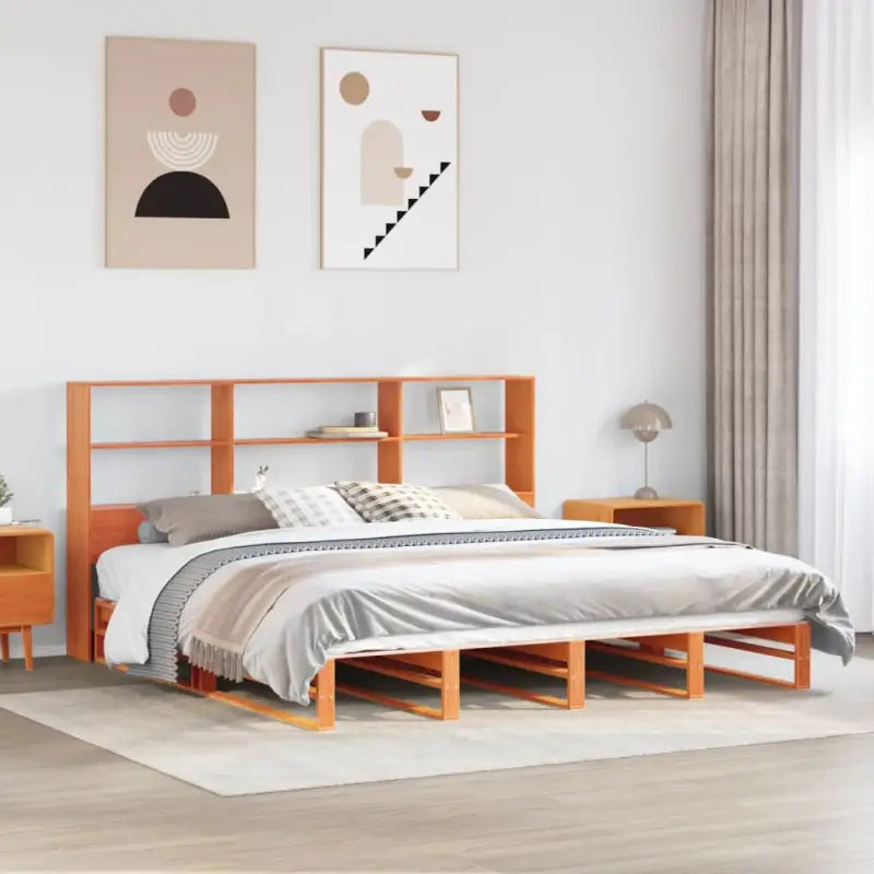 Boekenkastbed van massief grenenhout met praktische totale afmetingen - Wasbruin / 180 x 200 cm - Bedden & bedframes