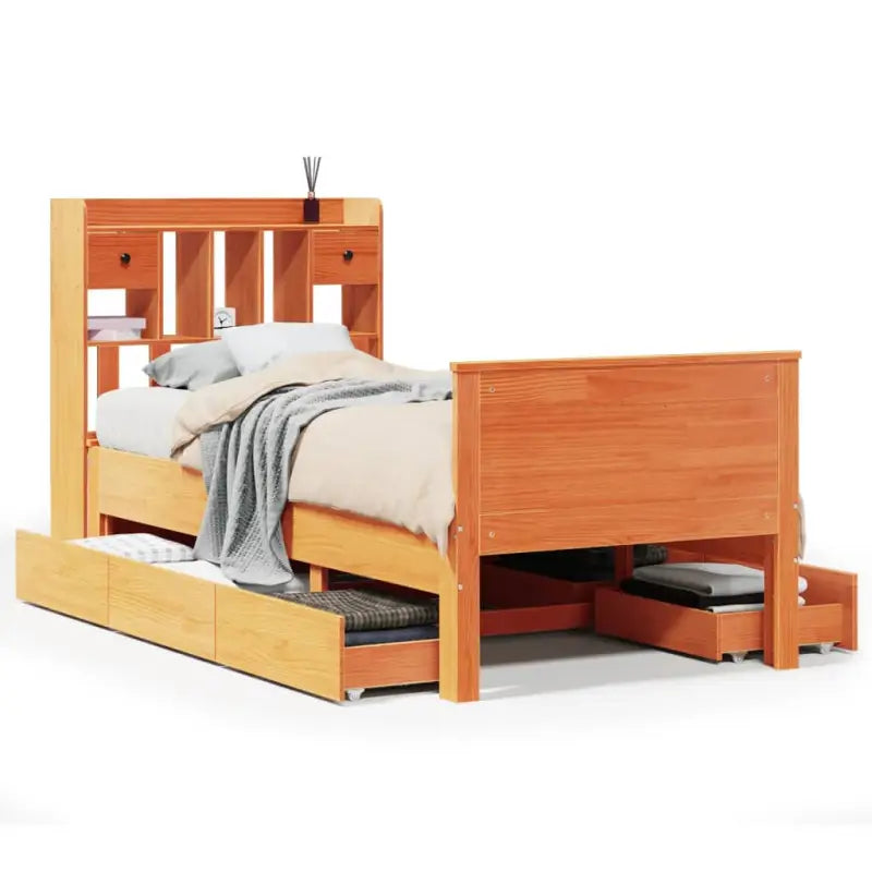 Boekenkastbed van massief grenenhout met ruime totale afmetingen - Bedden & bedframes