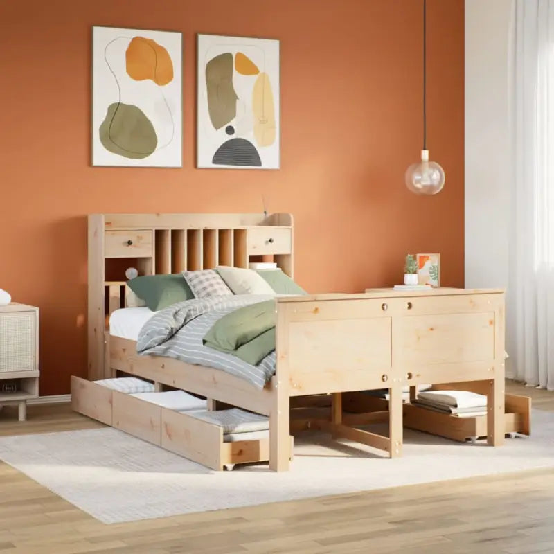 Boekenkastbed van massief grenenhout met ruime totale afmetingen - Naturel / 120 x 190 cm - Bedden & bedframes