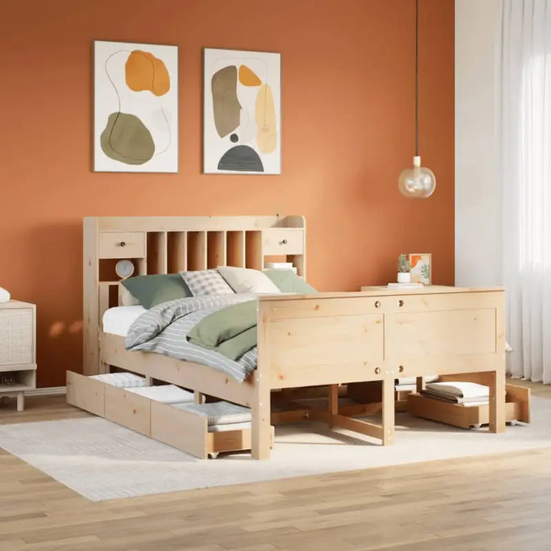 Boekenkastbed van massief grenenhout met ruime totale afmetingen - Naturel / 140 x 200 cm - Bedden & bedframes