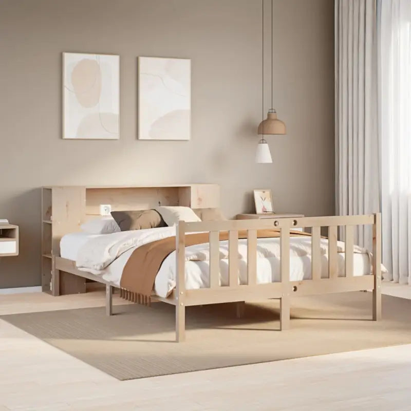 Boekenkastbed van massief grenenhout met ruime totale afmetingen - Naturel / 150 x 200 cm - Bedden & bedframes