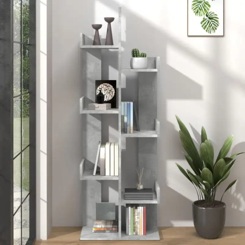 Boekenkasten in bewerkt hout met ruime vakken voor boeken en decoratie - Betongrijs / 1 / 48 cm - Boekenkasten