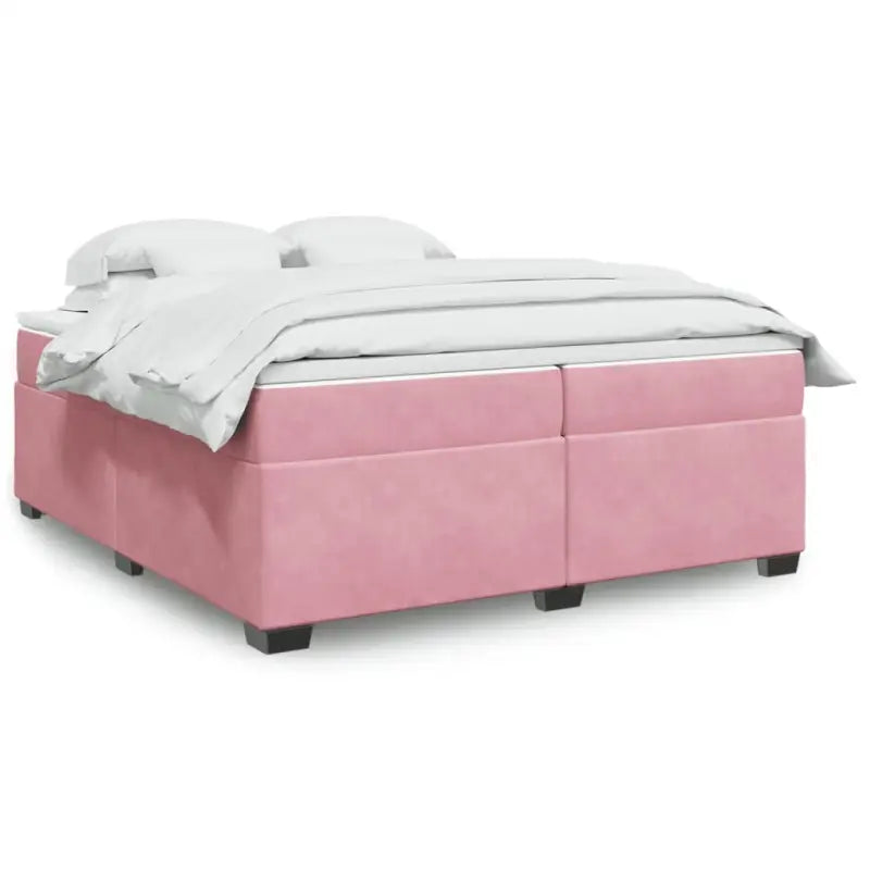 Boxspringbed in donkergrijs materiaal met massief grenenhout bouw - Roze / 200 x 200 cm - Bedden & bedframes