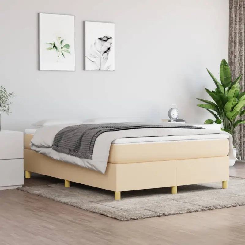 Boxspringbed in donkergrijs met multiplex lattenbodem en ademend materiaal - Crème / 140 x 190 cm / 35 cm - Bedden &