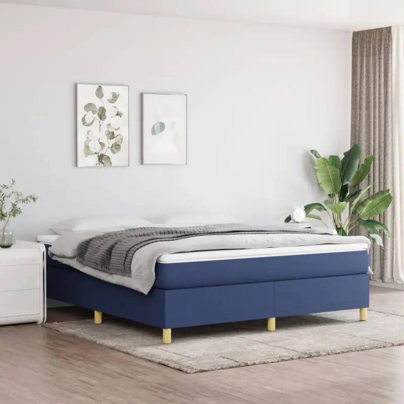 Boxspringbed in donkergrijs met multiplex lattenbodem en ademend materiaal - Blauw / 180 x 200 cm / 35 cm - Bedden &
