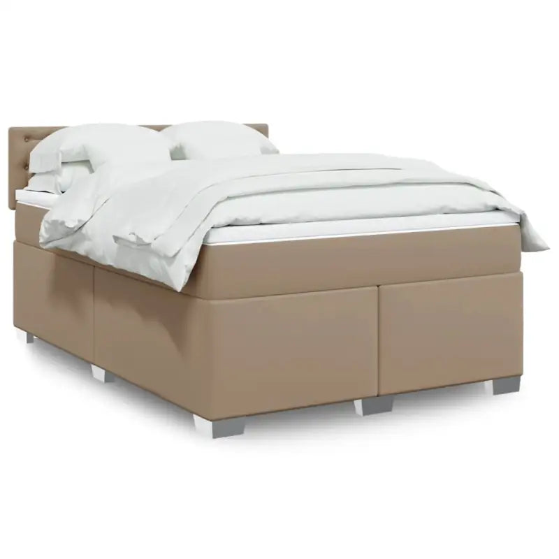 Boxspringbed in grijs materiaal met massief grenenhout en vullingsendracht - Cappuccino / 140 x 190 cm / knoppwn
