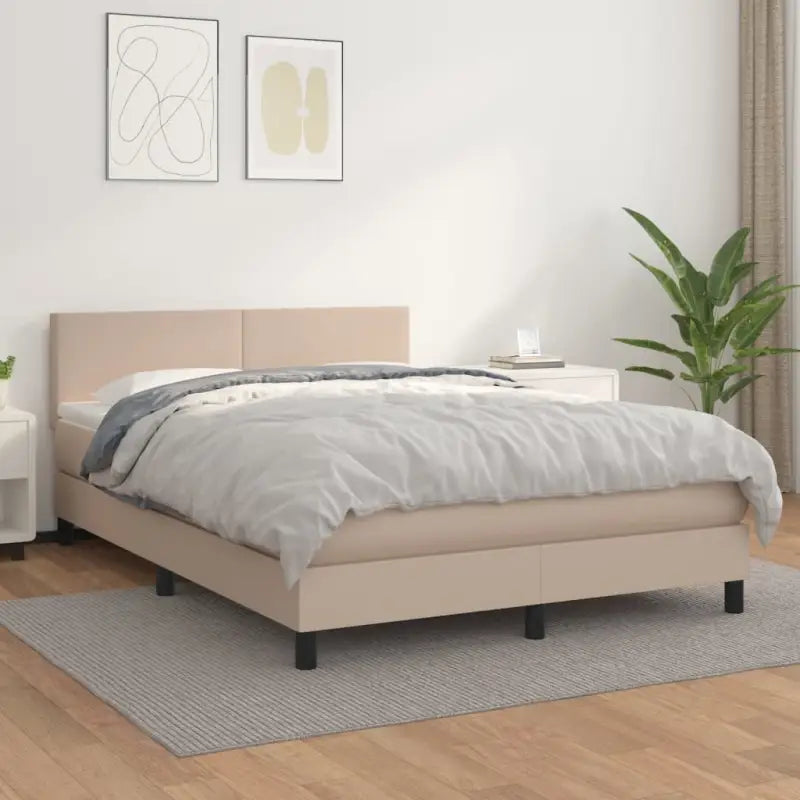 Boxspringbed met grijs materiaal en schuim afmetingen voor optimale rust - Cappuccino / 140 x 200 cm / Effen ontwerp