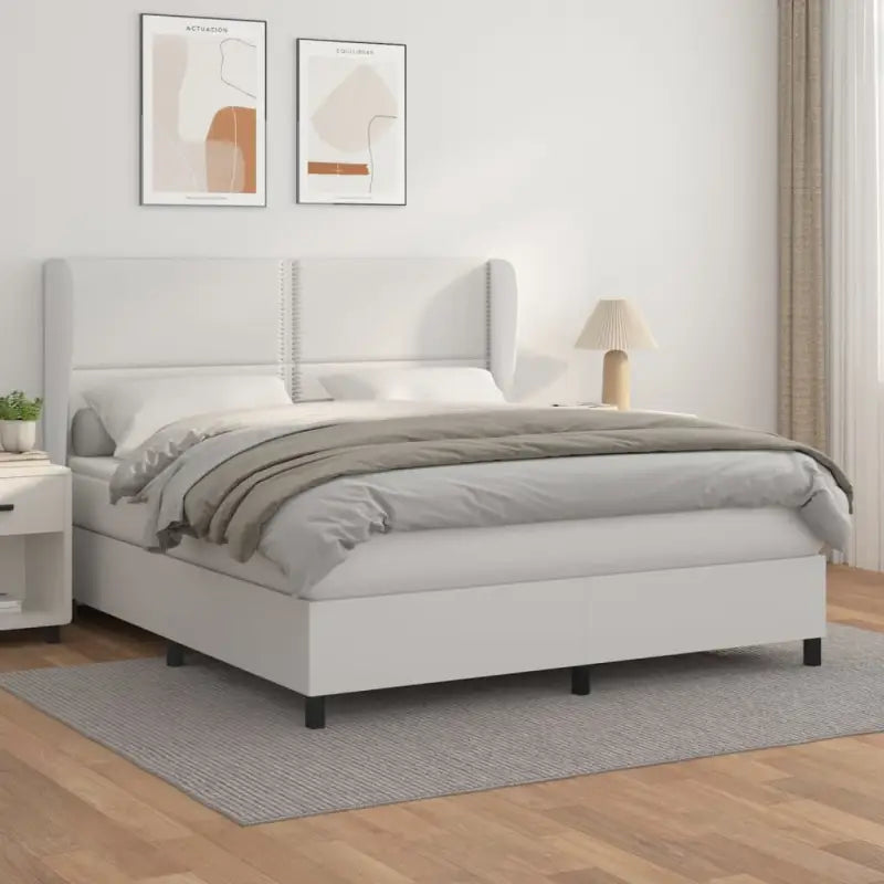 Boxspringbed met hoogwaardig kunstleer en comfortabele schuim afmetingen - Wit / 160 x 200 cm / Effen met spijkers