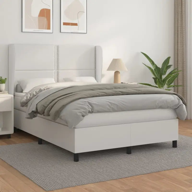 Boxspringbed met hoogwaardig kunstleer en comfortabele schuim afmetingen - Wit / 140 x 190 cm / Effen met spijkers