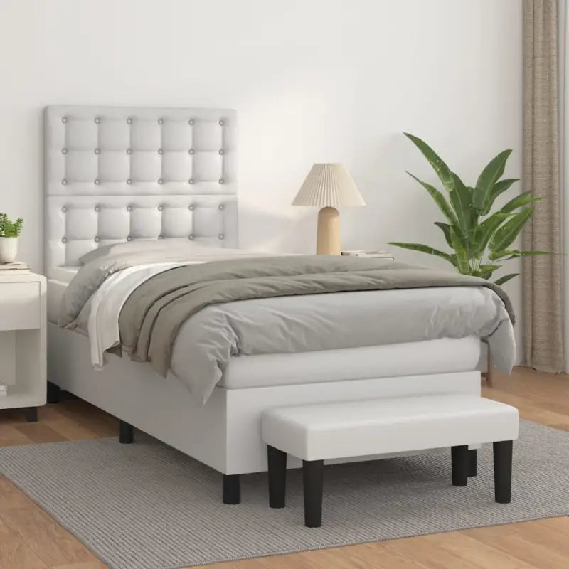 Boxspringbed met hoogwaardig kunstleer in grijs materiaal voor rustgevende nachten - Wit / 100 x 200 cm / knoppwn