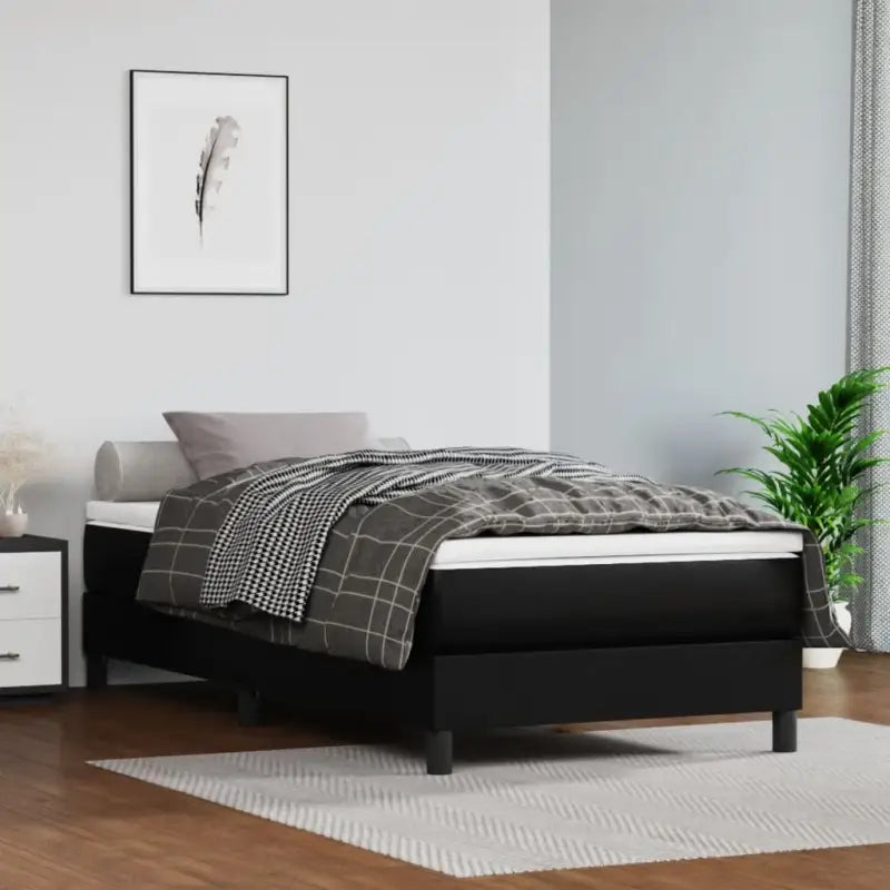 Boxspringbed met multiplex lattenbodem en crème kunstleer voor rust - Zwart / 80 x 200 cm / 25 cm - Bedden & bedframes
