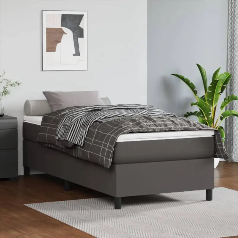 Boxspringbed met multiplex lattenbodem en crème kunstleer voor rust - Grijs / 100 x 200 cm / 35 cm - Bedden & bedframes