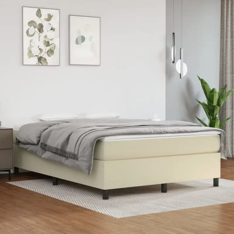 Boxspringbed met multiplex lattenbodem en crème kunstleer voor rust - Crème / 140 x 190 cm / 35 cm - Bedden & bedframes