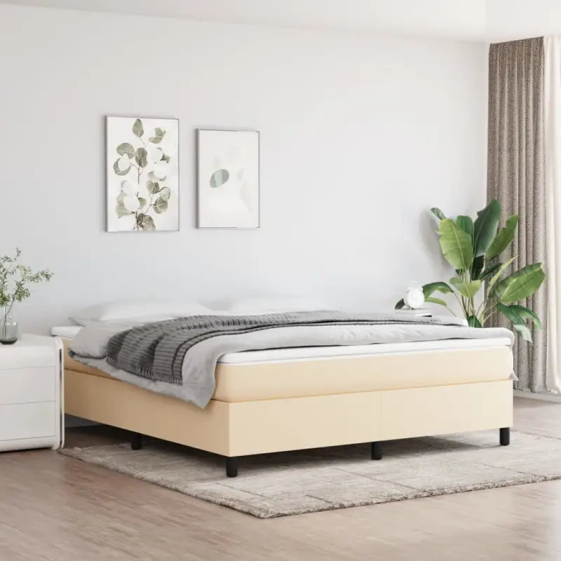 Boxspringbed met multiplex lattenbodem en zwart materiaal voor comfortabele slaap - Crème / 160 x 200 cm / 35 cm