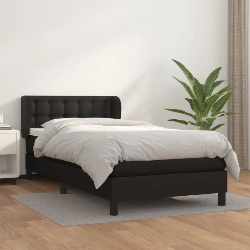 Boxspringbed met zwart materiaal en schuim afmetingen voor ultiem slaapcomfort - Zwart / 90 x 190 cm / knoppwn - Bedden