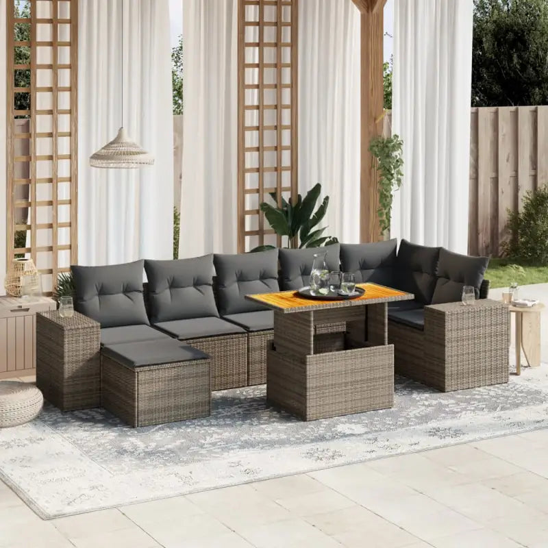 Bredeluik loungeset met beige materiaal en gepoedercoat staal - Grijs / 3x midden + 3x hoek + voetensteun + Tafel