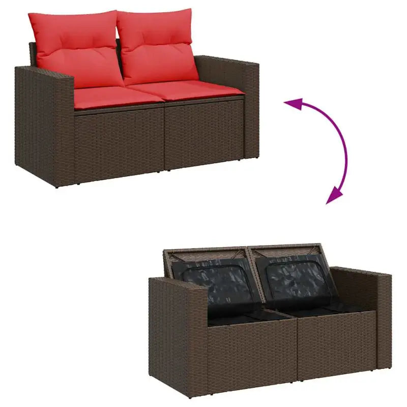 Bruine loungeset met waterdichte tas en gepoedercoat staal voor buiten - Bruin / met opbergruimte - Tuinsets