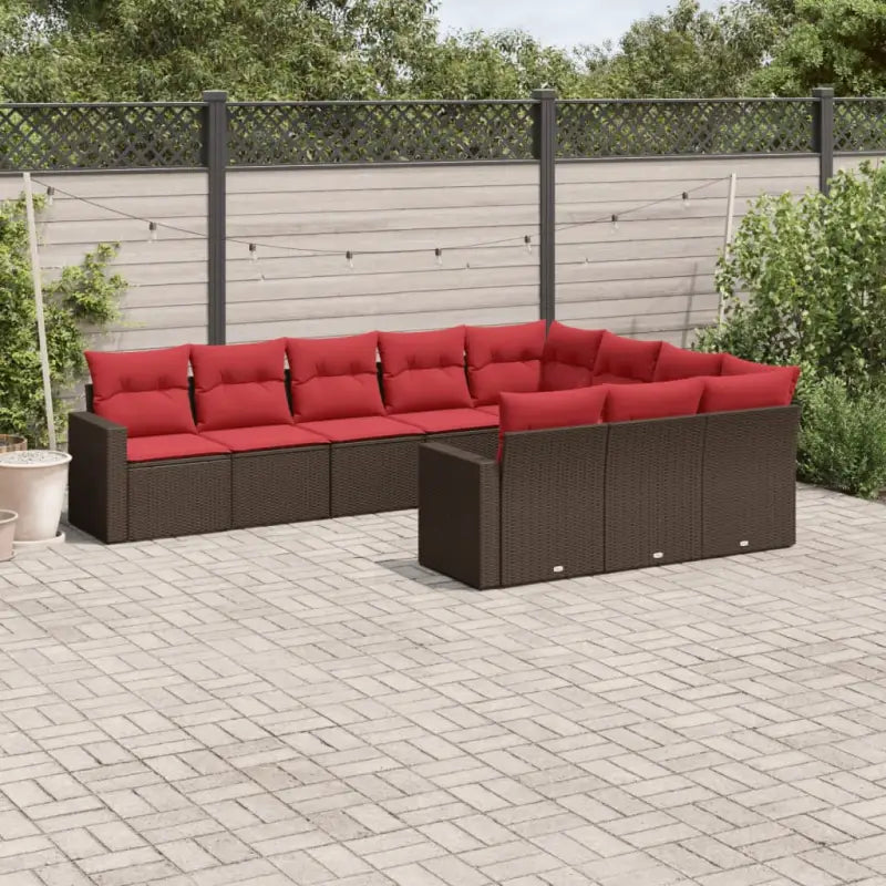Bruine loungeset van gepoedercoat staal met comfortabele afmetingen - Bruin en rood / Zonder tafel - Tuinsets