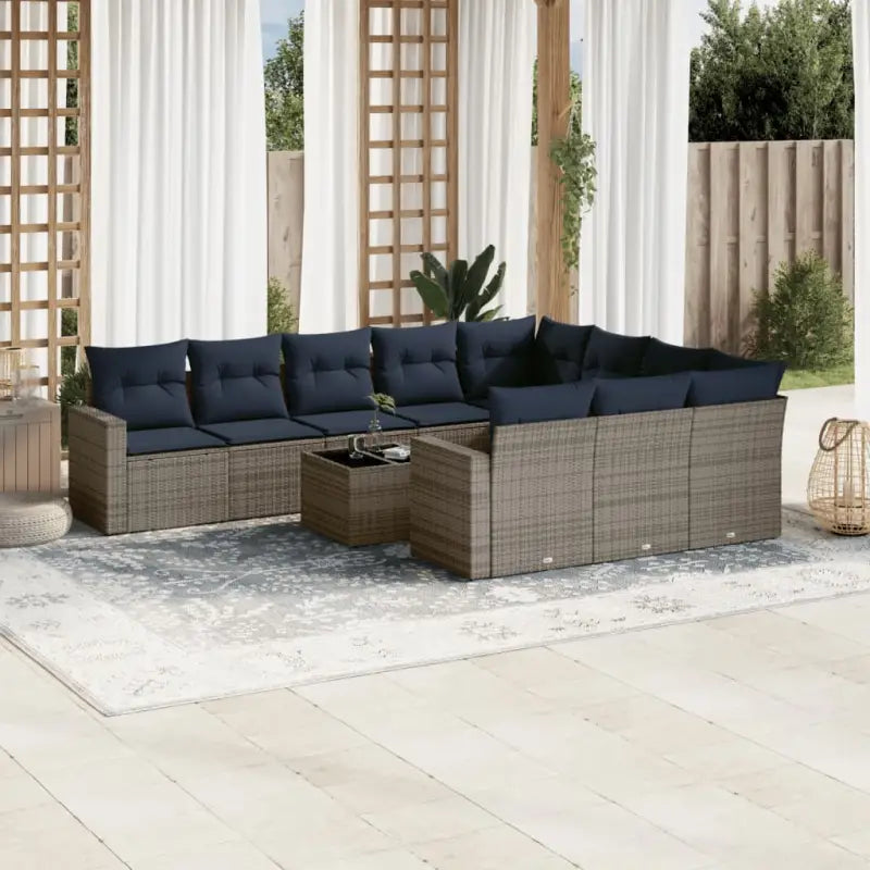 Bruine loungeset van gepoedercoat staal met comfortabele afmetingen - grijs en marineblauw / Met tafel - Tuinsets