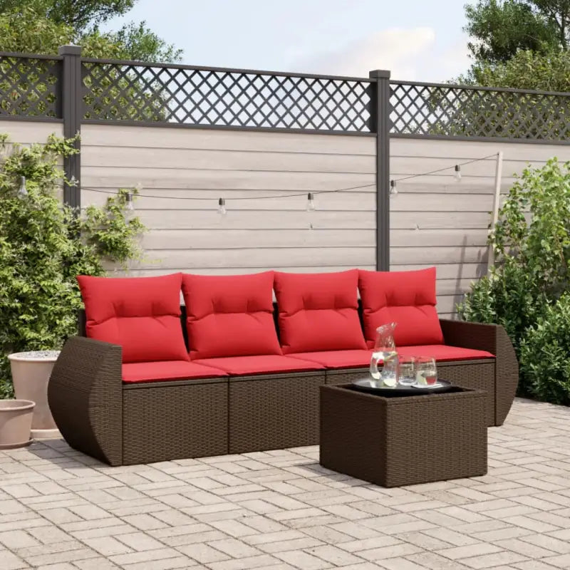 Bruine tuin loungeset met gepoedercoat staal en waterdichte tas - Bruin en rood / Met tafel - Tuinsets