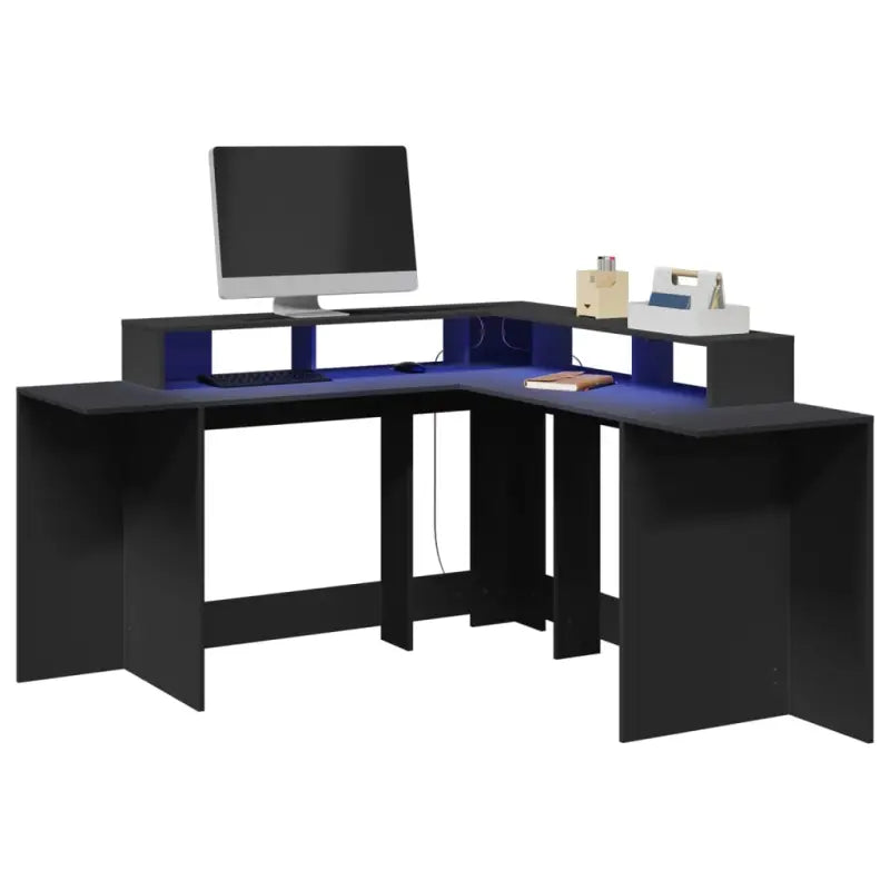 Bureau van bewerkt hout met opbergruimte en LED-verlichting - Zwart / 152 x 152 x 91 cm - Bureaus