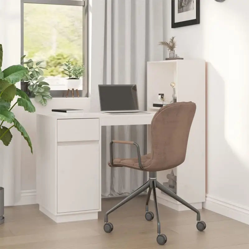 Bureau van massief grenenhout met decoratieve en praktische functies - Wit - Bureaus
