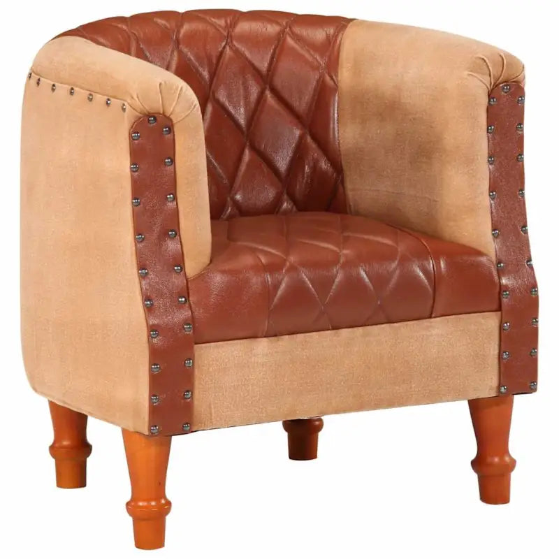 Comfortabele fauteuil met echt geitenleer en massief mangohout - Bruin / 1 - Fauteuils & Relaxfauteuils