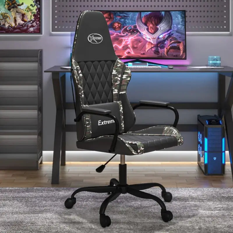 Comfortabele gamingstoel met duurzaam kunstleer en gemakkelijke reiniging - Zwart en camouflage / 1 - Gamingstoelen