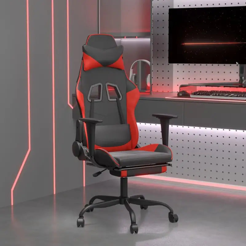 Comfortabele gamingstoel met duurzaam vlekbestendig kunstleer - Zwart en rood / 1 / Met voetensteun - Gamingstoelen