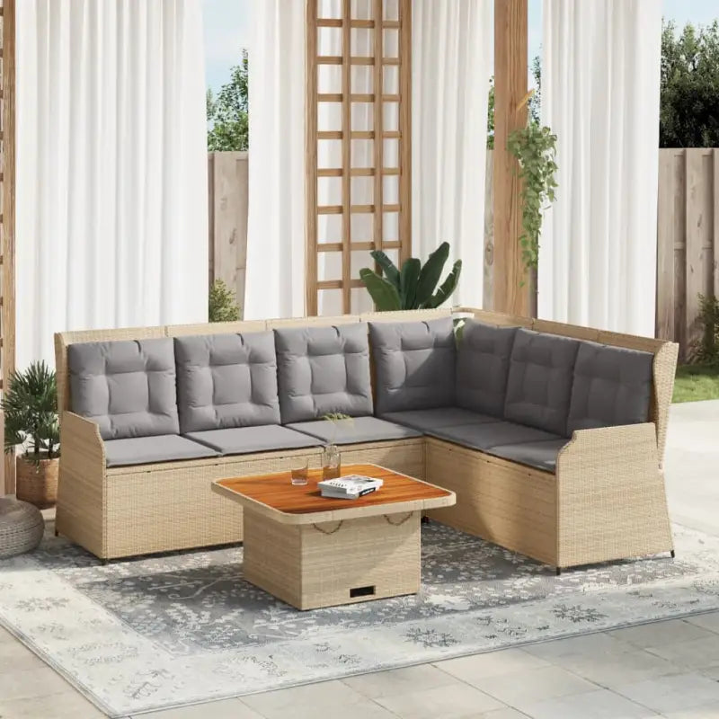 Comfortabele loungeset met verstelbare tuinbank van gepoedercoat staal - Beige en grijs / Met tafel - Tuinsets
