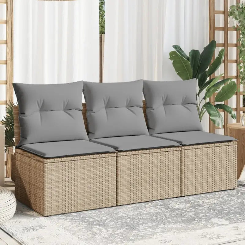 Comfortabele tuinbank van poly rattan met waterdichte zak voor buitengebruik - Beige en grijs / 1 / 3x midden