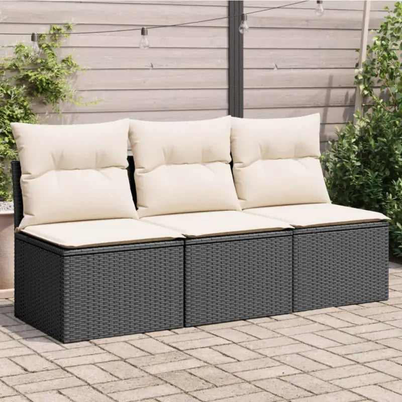 Comfortabele tuinbank van poly rattan met waterdichte zak voor buitengebruik - Zwart en crème / 1 / 3x midden