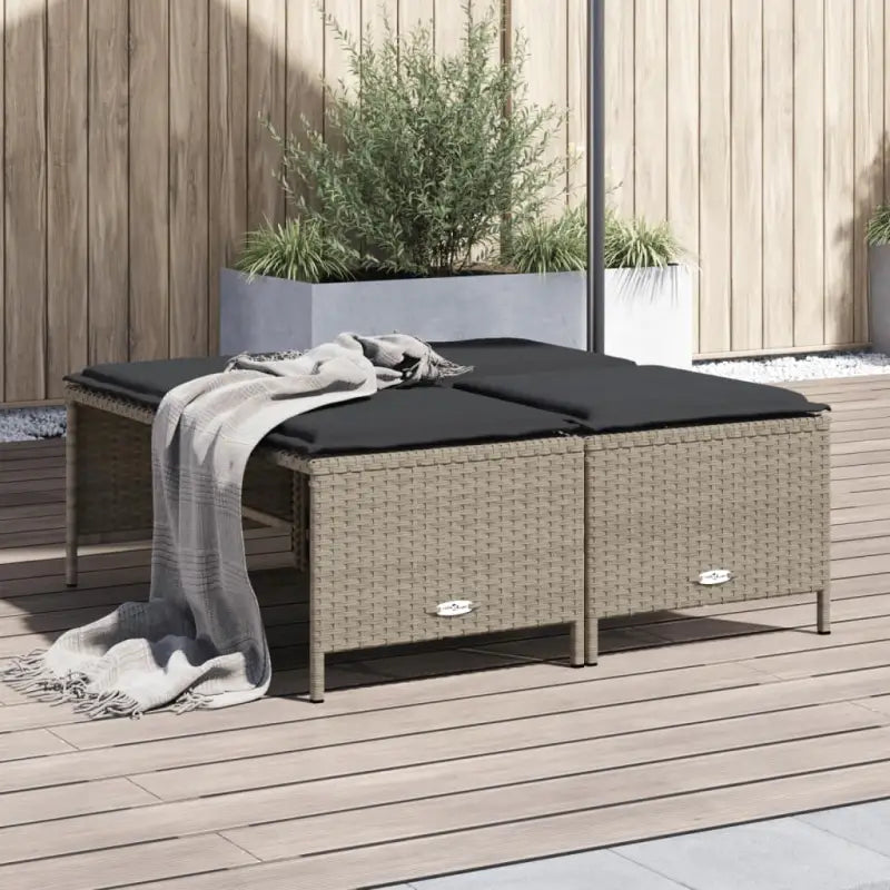 Comfortabele tuinpoefs met poly rattan en wasbare hoes - Lichtgrijs / 1 - Tuinpoefs