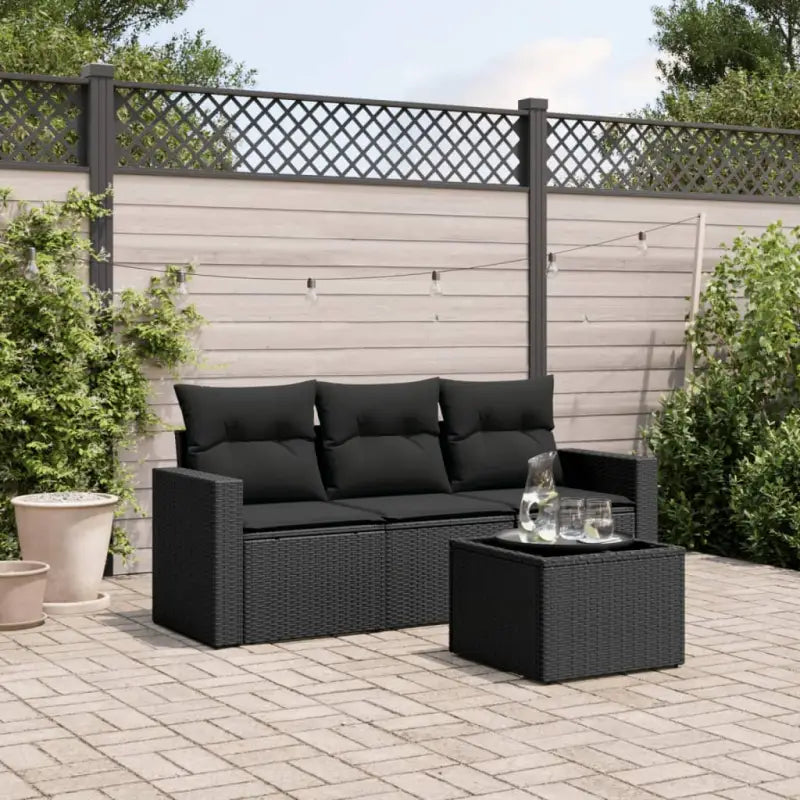 Comfortabele tuinset met poly rattan en gepoedercoat staal afmetingen - Zwart / Met tafel - Tuinsets