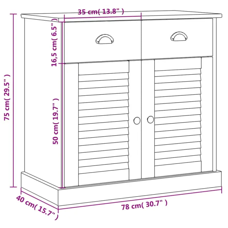Compact dressoir met massief grenenhout en metalen handgrepen - Dressoirs & buffetkasten