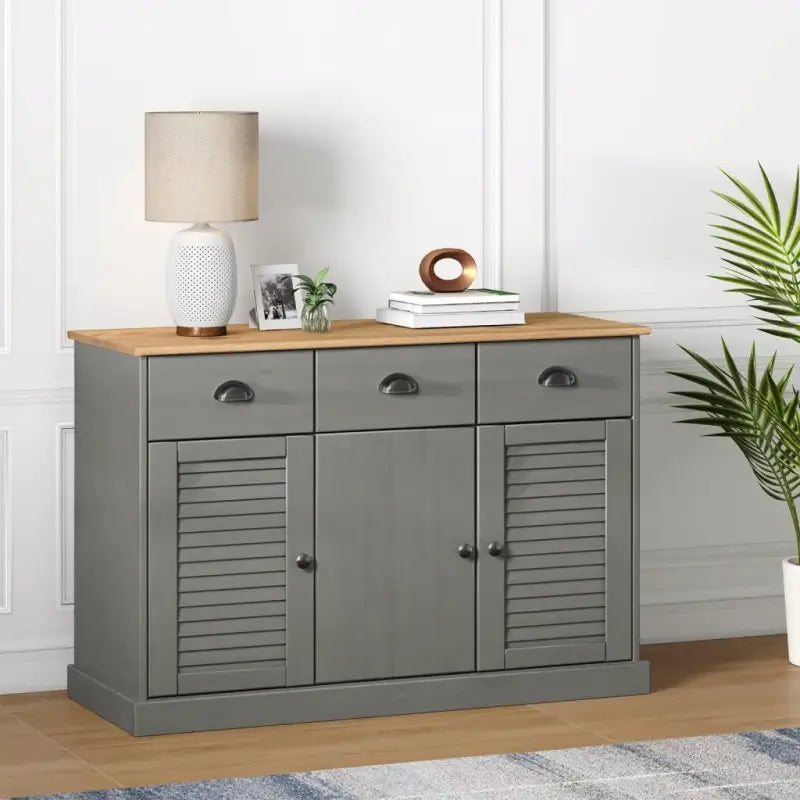 Compact dressoir met massief grenenhout en metalen handgrepen - Dressoirs & buffetkasten