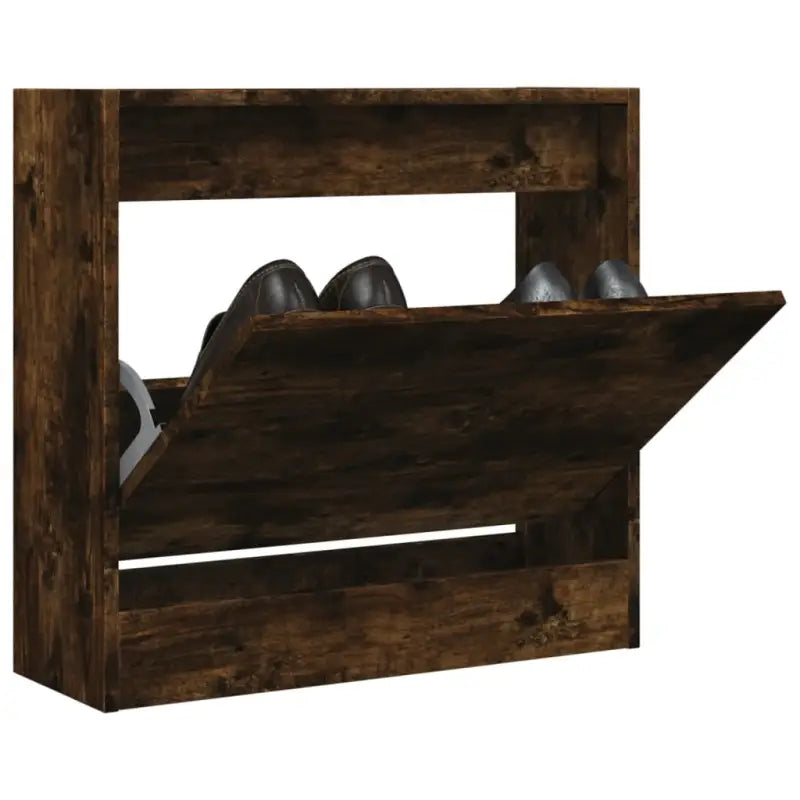 Compact schoenenkast van bewerkt hout voor smalle ruimtes - Gerookt eiken / 60 x 21 x 57 cm / 1 - Schoenenrekken