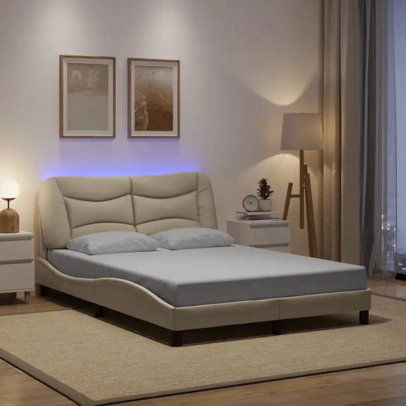 Crème bedframe met LED-verlichting en multiplex lattenbodem - Crème / 140 x 200 cm - Bedden & bedframes