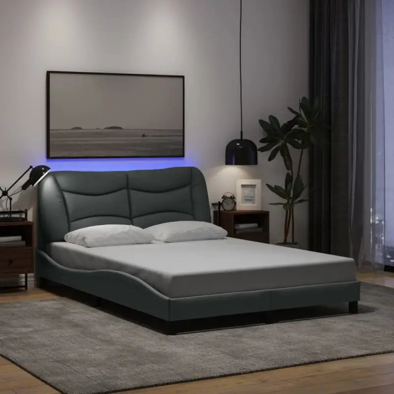 Crème bedframe met LED-verlichting en multiplex lattenbodem - Lichtgrijs / 140 x 200 cm - Bedden & bedframes