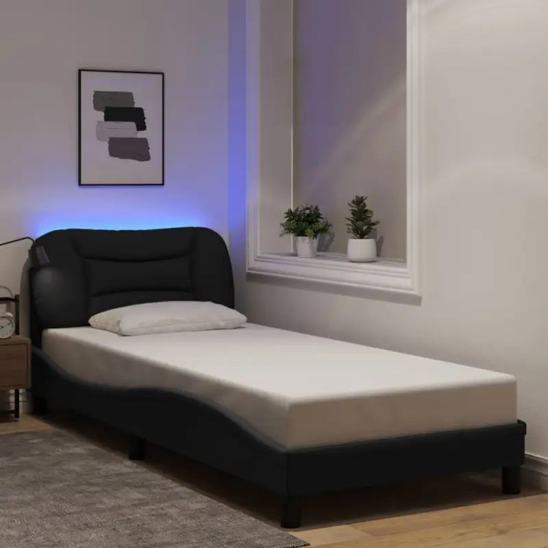 Crème bedframe met LED-verlichting en multiplex lattenbodem - Zwart / 80 x 200 cm - Bedden & bedframes