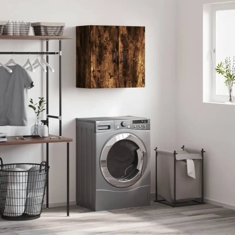Decoratieve wandkast van bewerkt hout voor praktisch en stijlvol opbergruimte - Gerookt eiken / 1 - Opbergkasten &