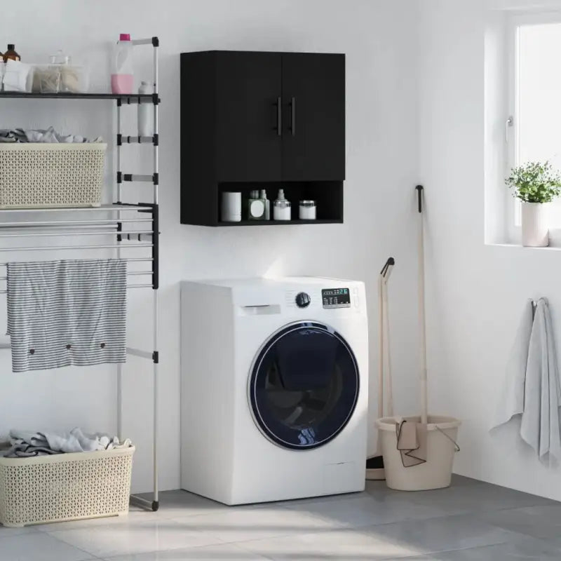 Decoratieve wandkast van bewerkt hout voor praktische opbergruimte - Zwart / 1 - Opbergkasten & lockerkasten