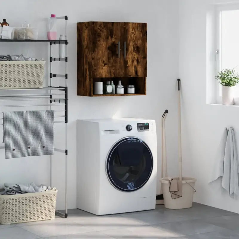 Decoratieve wandkast van bewerkt hout voor praktische opbergruimte - Gerookt eiken / 1 - Opbergkasten & lockerkasten