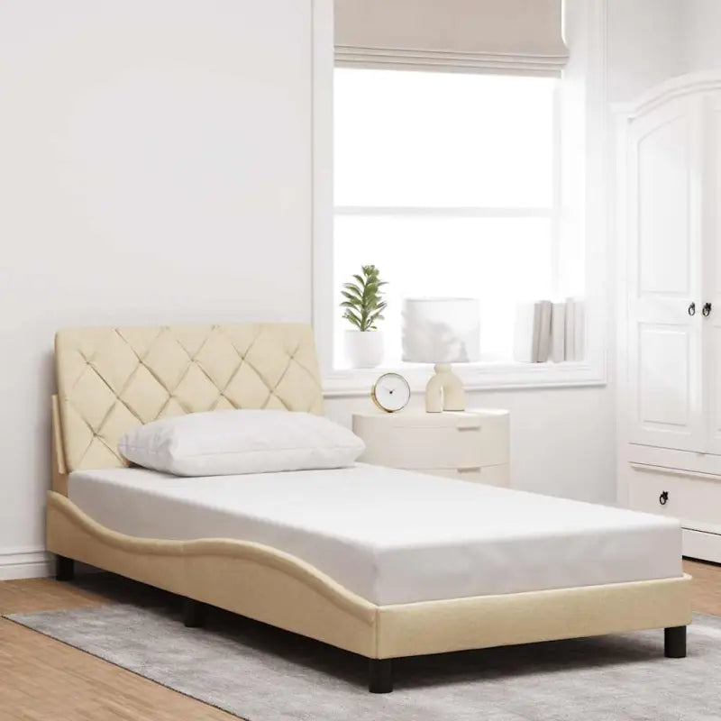 Donkerbruin bedframe met ademend vermogen en comfortabel polyesterstof - Crème / 100 x 200 cm - Bedden & bedframes