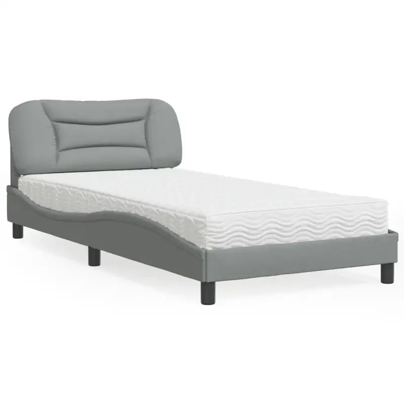 Donkergrijs bed met multiplex lattenbodem en 22d pu-schuim matras - Lichtgrijs / 100 x 200 cm - Bedden & bedframes