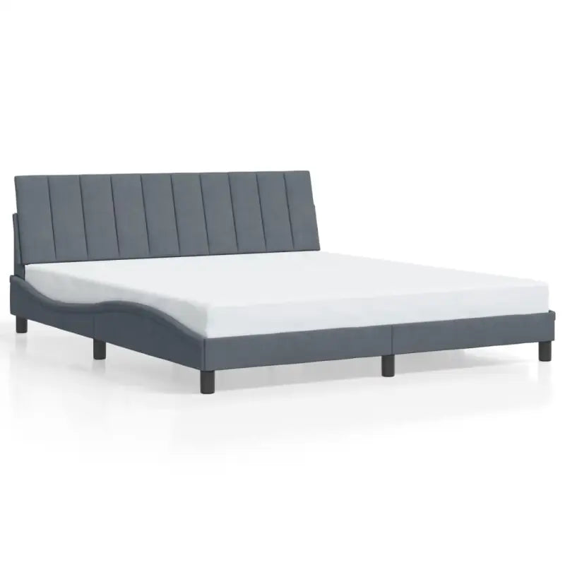 Donkergrijs bedframe met hoofdeinde en multiplex lattenbodem - Bedden & bedframes