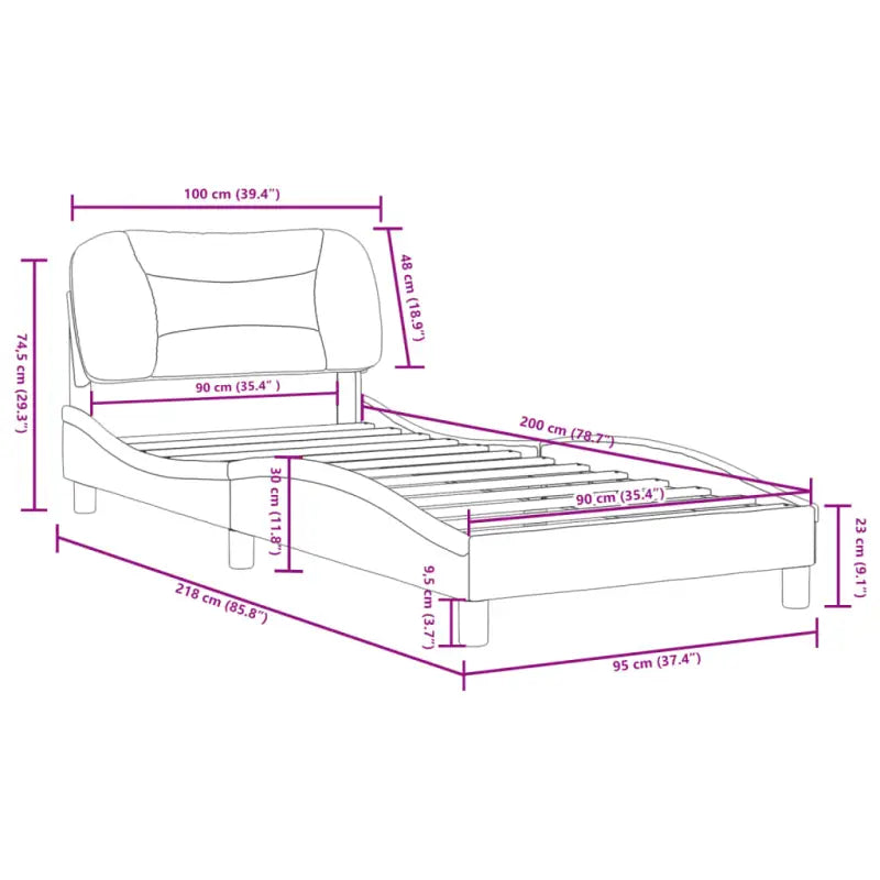 Donkergrijs bedframe met hoofdeinde en multiplex lattenbodem - Bedden & bedframes