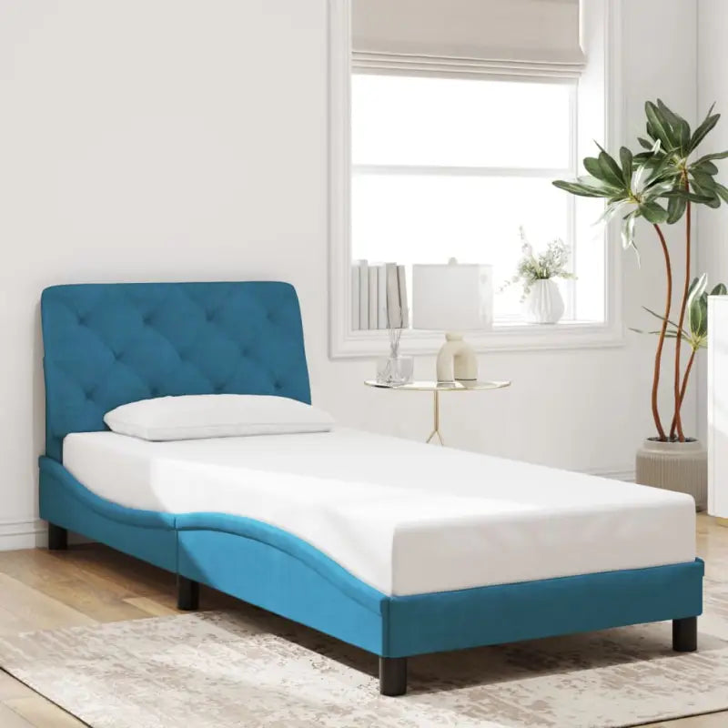 Donkergrijs bedframe met hoofdeinde en multiplex lattenbodem - Blauw / 80 x 200 cm - Bedden & bedframes
