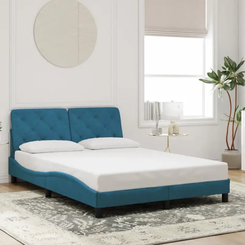 Donkergrijs bedframe met hoofdeinde en multiplex lattenbodem - Blauw / 140 x 190 cm - Bedden & bedframes